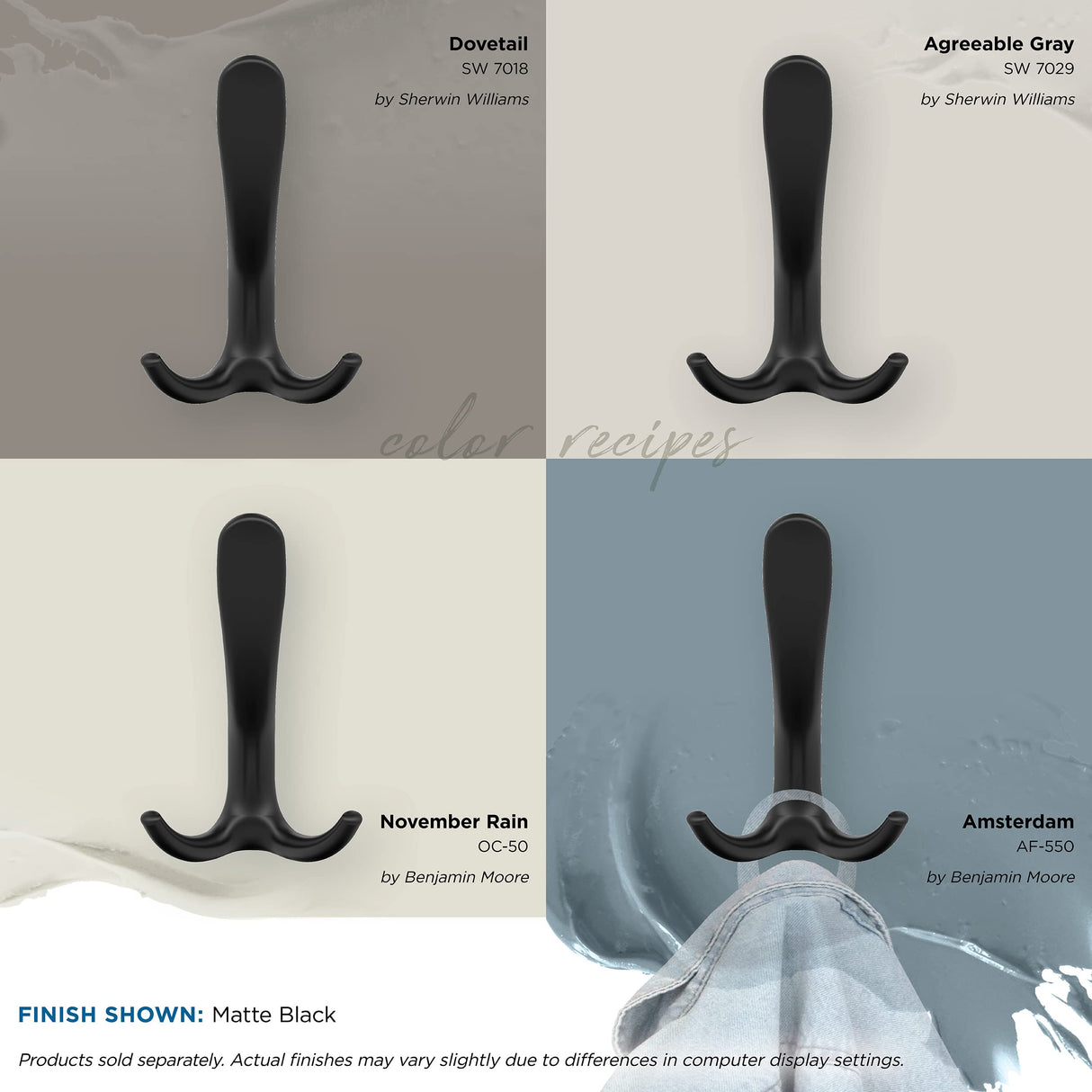 Amerock HBX37013MB Finesse Triple Prong Decorative Wall Hook Matte Black Hook for Coats, Hats, Backpacks, Bags Hooks for Bathroom, Bedroom, Closet, Entryway, Laundry Room, Office