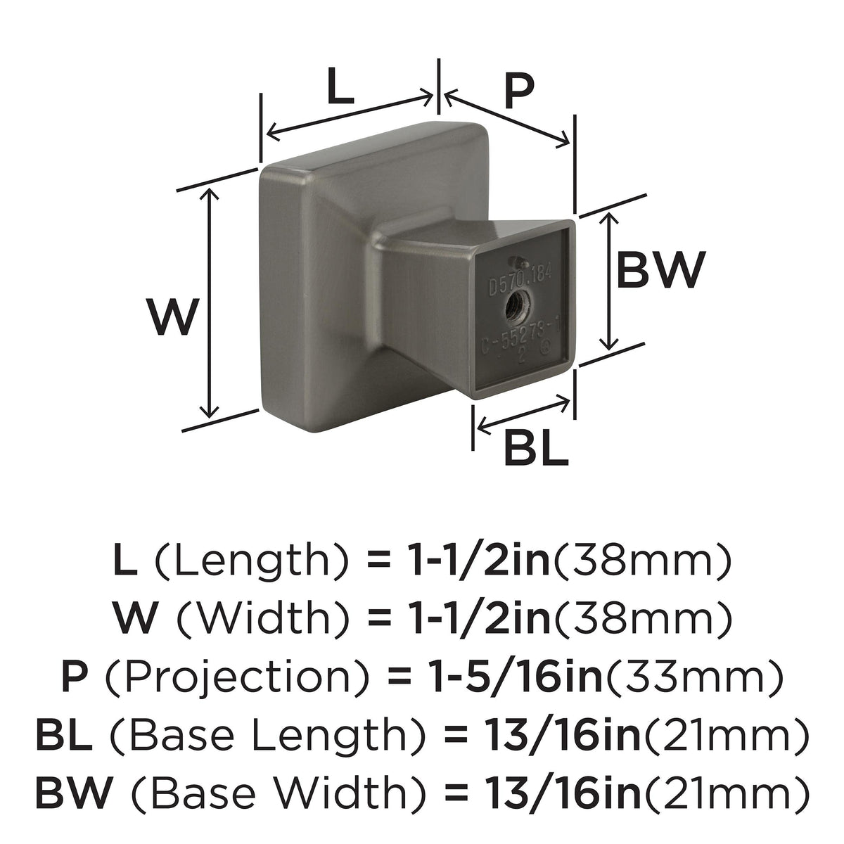 Amerock Cabinet Knob Satin Nickel 1-1/2 inch (38 mm) Length Blackrock 1 Pack Drawer Knob Cabinet Hardware