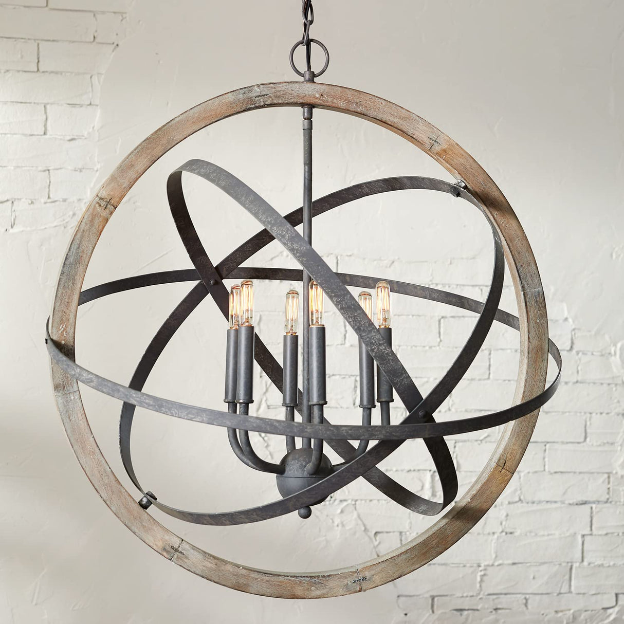 Capital Lighting 330561IW Bluffton 6 Light Pendant Iron and Wood