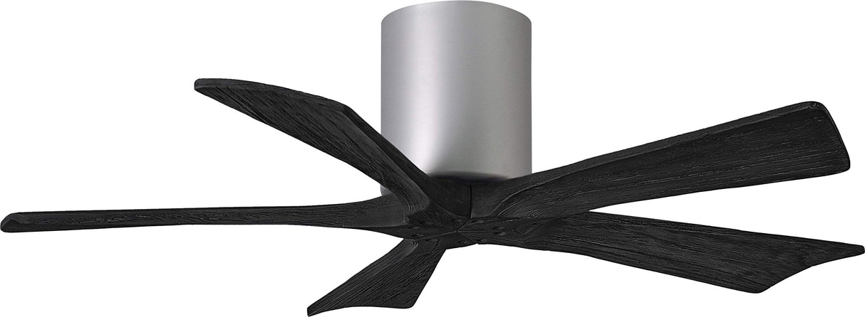Matthews Fan IR5H-BN-BK-42 Irene-5H five-blade flush mount paddle fan in Brushed Nickel finish with 42” solid matte black wood blades.