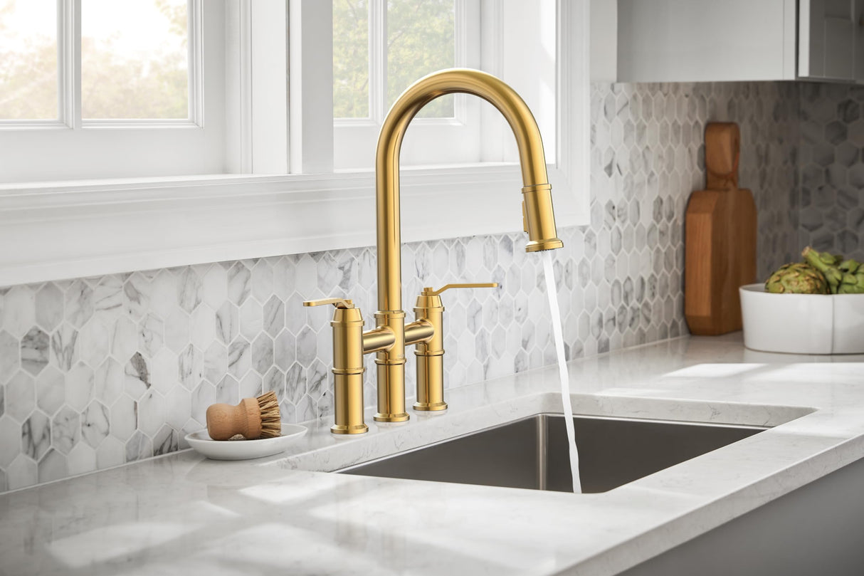 Gerber D434437BB Kinzie Two Handle Pull-down Bridge Faucet - Brushed Bronze