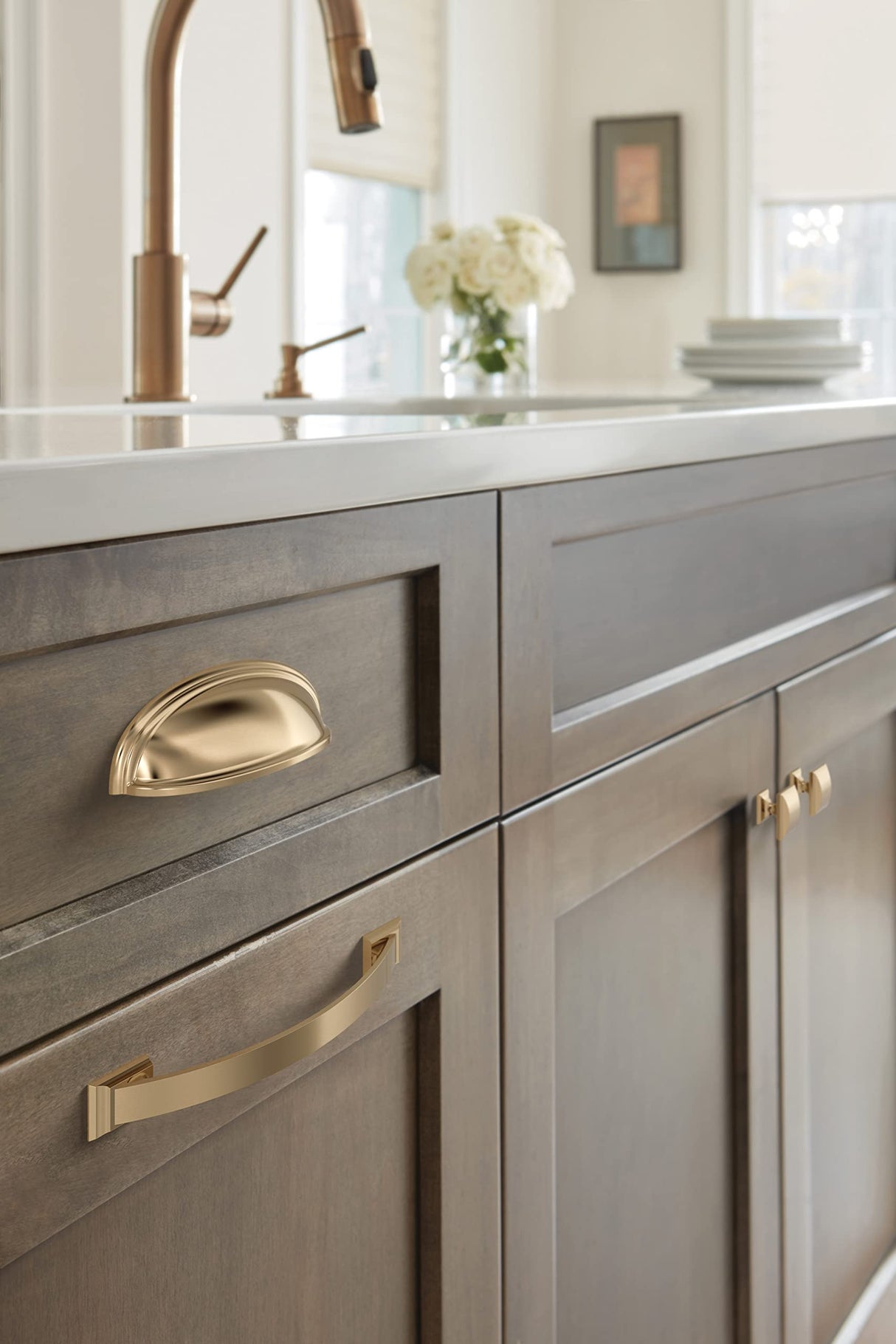 Amerock Cabinet Pull Champagne Bronze 6-5/16 in (160 mm) Center-to-Center Drawer Pull Candler Kitchen and Bath Hardware Furniture Hardware