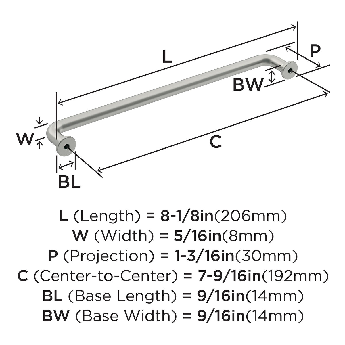 Amerock Cabinet Pull Satin Nickel 7-9/16 inch (192 mm) Center-to-Center Factor 1 Pack Drawer Pull Cabinet Handle Cabinet Hardware