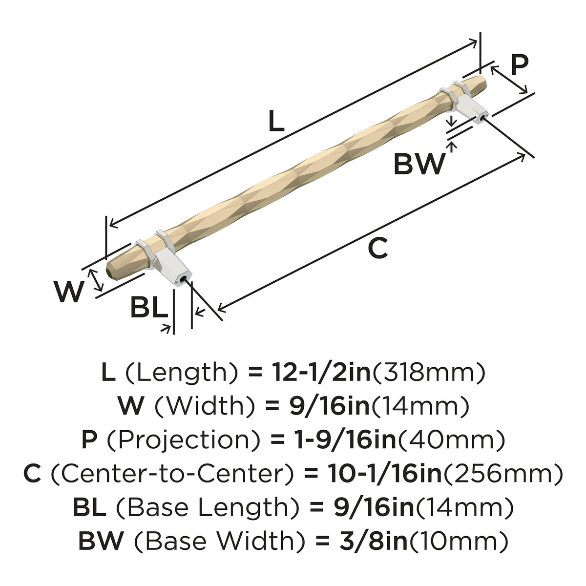 Amerock Cabinet Pull Golden Champagne/Polished Chrome 10-1/16 inch (256 mm) Center-to-Center London 1 Pack Drawer Pull Drawer Handle Cabinet Hardware