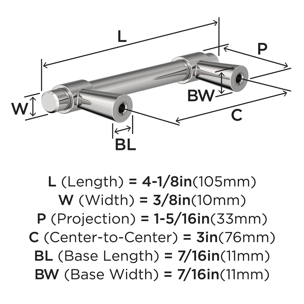 Amerock BP3737026 Polished Chrome Cabinet Pull 3 in (76 mm) Center-to-Center Cabinet Handle Destine Drawer Pull Kitchen Cabinet Handle Furniture Hardware