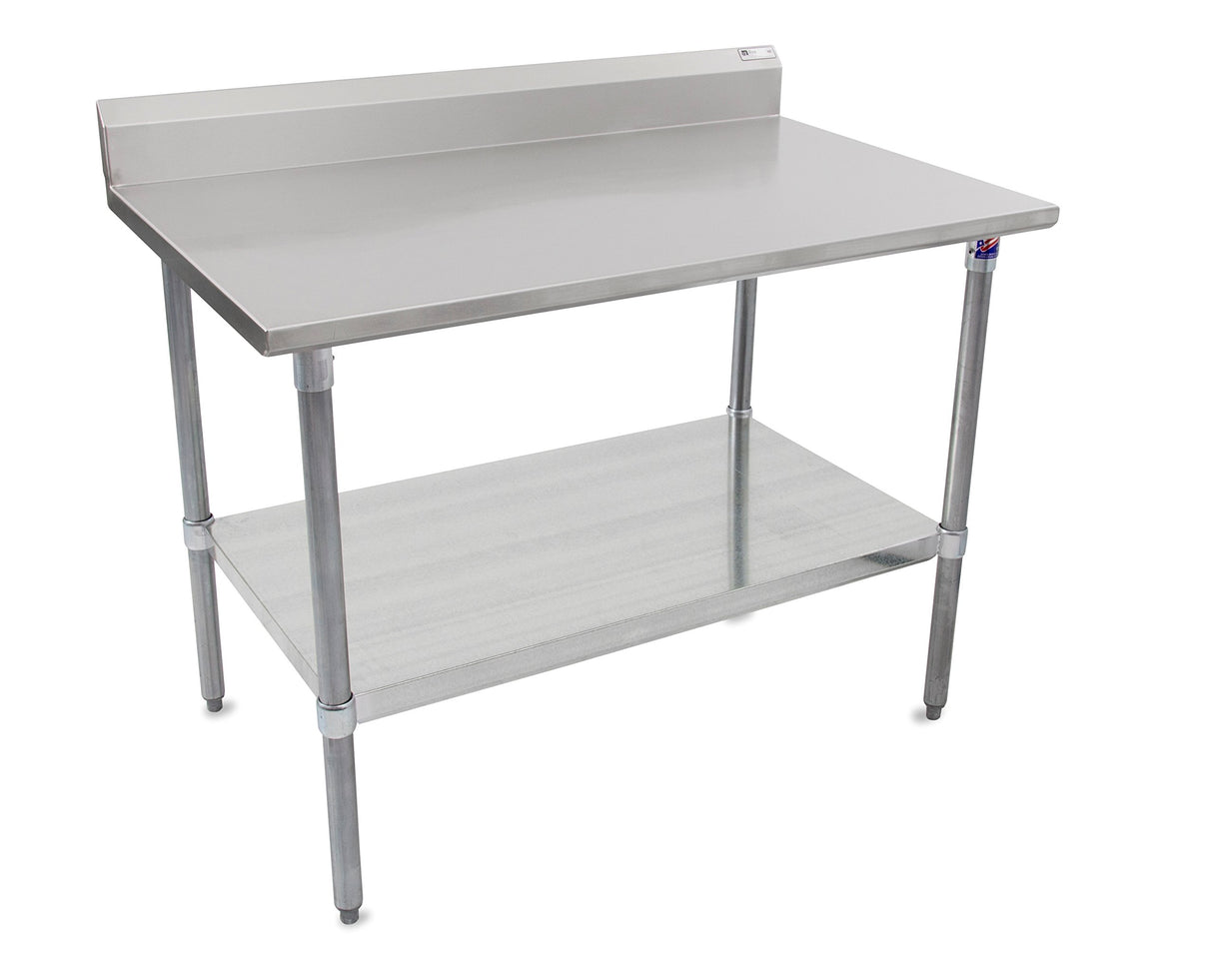 John Boos ST6R5-3060GSK Stallion Stainless Steel 5" Riser Top Work Table with Adjustable Galvanized Lower Shelf and Legs, 60" Length x 30" Width