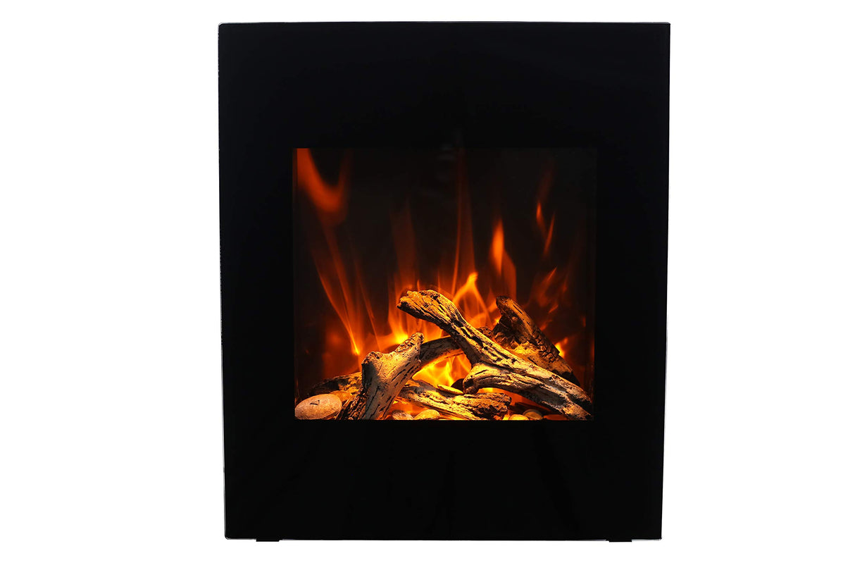 Amantii WM-BI-2428-VLR-BG Wall Mount or Built In Smart Electric, WiFi Enabled Fireplace, includes a Black Glass Surround, MultiFunction Remote Control and Multi Speed Flame Motor, and 7 Piece Oak Log Set and Sable Glass