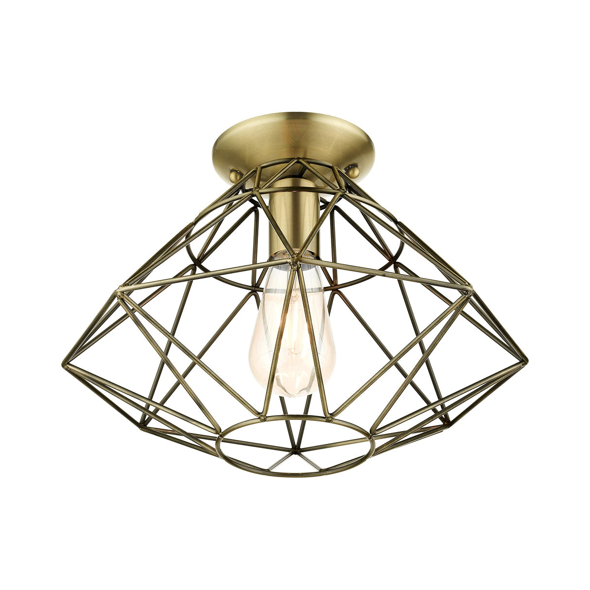 Livex Lighting 46248-01 Geometric Collection 1-Light Flush Mount Ceiling Light, Antique Brass
