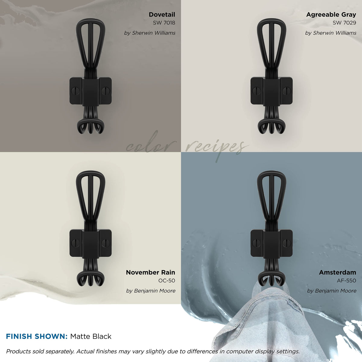 Amerock H37006MB Vinland Double Prong Decorative Wall Hook Matte Black Hook for Coats, Hats, Backpacks, Bags Hooks for Bathroom, Bedroom, Closet, Entryway, Laundry Room, Office