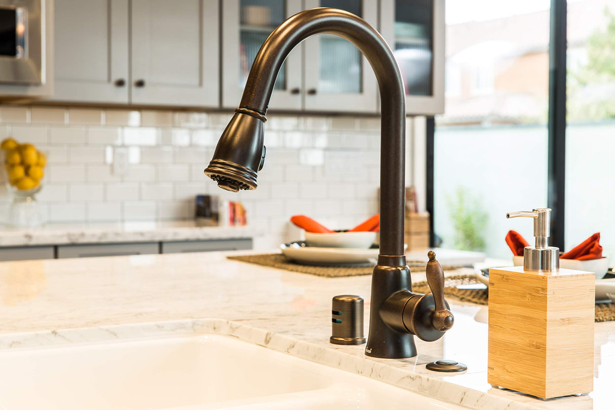 Danze D454410BR Prince Single Handle Pull-Down Kitchen Faucet with SnapBack Retraction, Tumbled Bronze