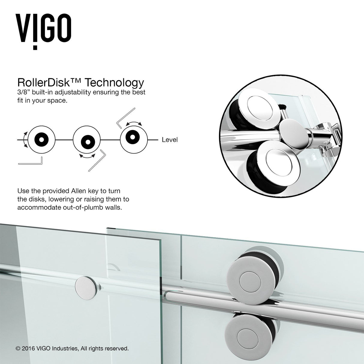 VIGO Adjustable 68 - 72 in. W x 74 in. H Frameless Sliding Rectangle Shower Door with Clear Tempered Glass and Stainless Steel Hardware in Chrome Finish with Reversible Handle - VG6041CHCL7274