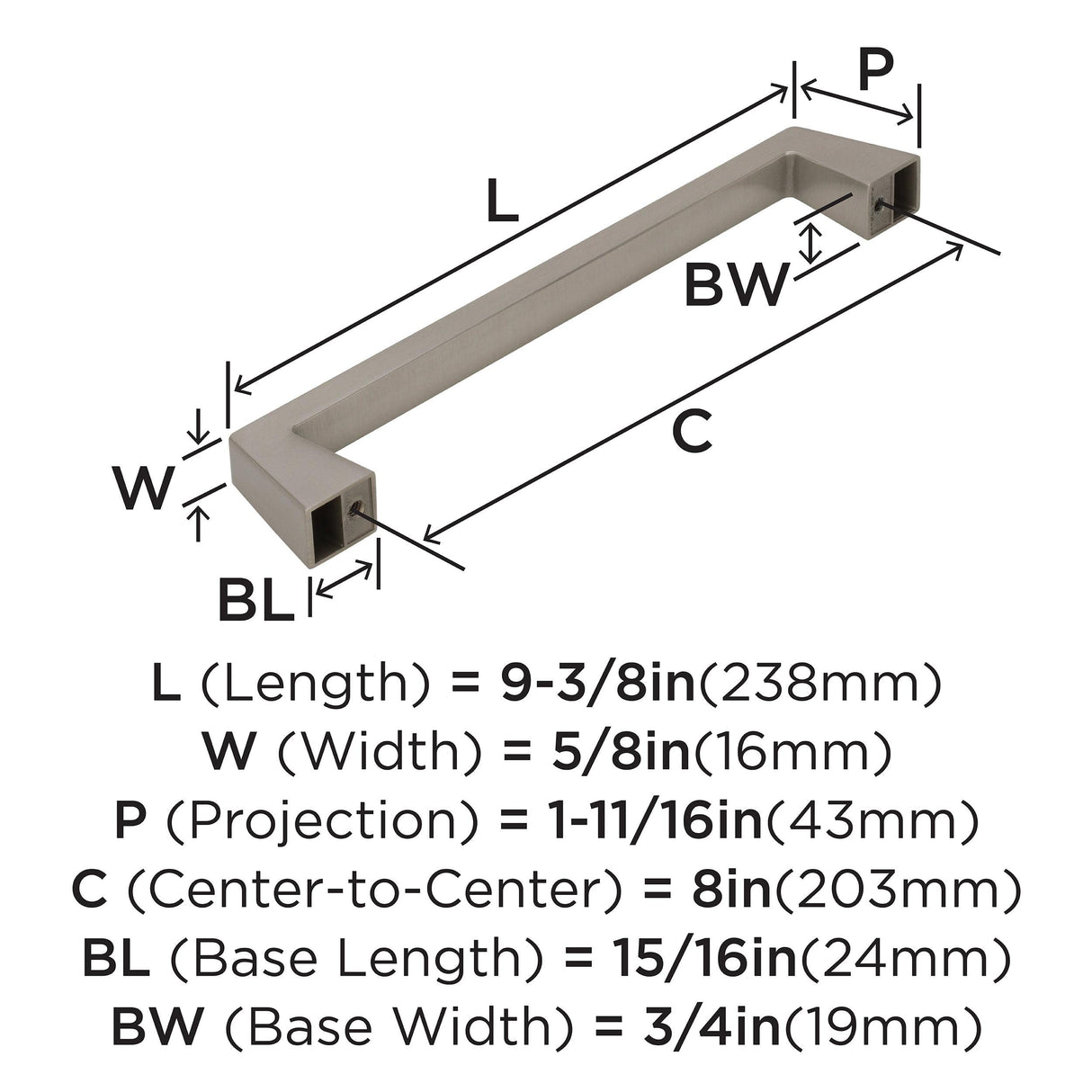 Amerock Appliance Pull Satin Nickel 8 inch (203 mm) Center to Center Blackrock 1 Pack Drawer Pull Drawer Handle Cabinet Hardware