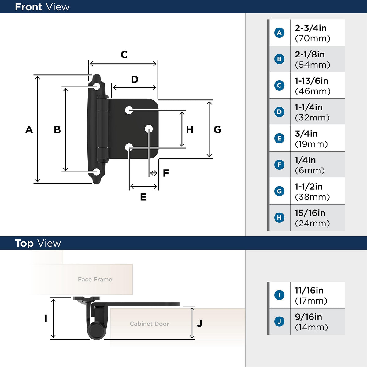 Amerock Cabinet Hinge Variable Overlay Hinge Matte Black 2 Pack Self-Closing Hinge Face Mount Hinge Cabinet Door Hinge