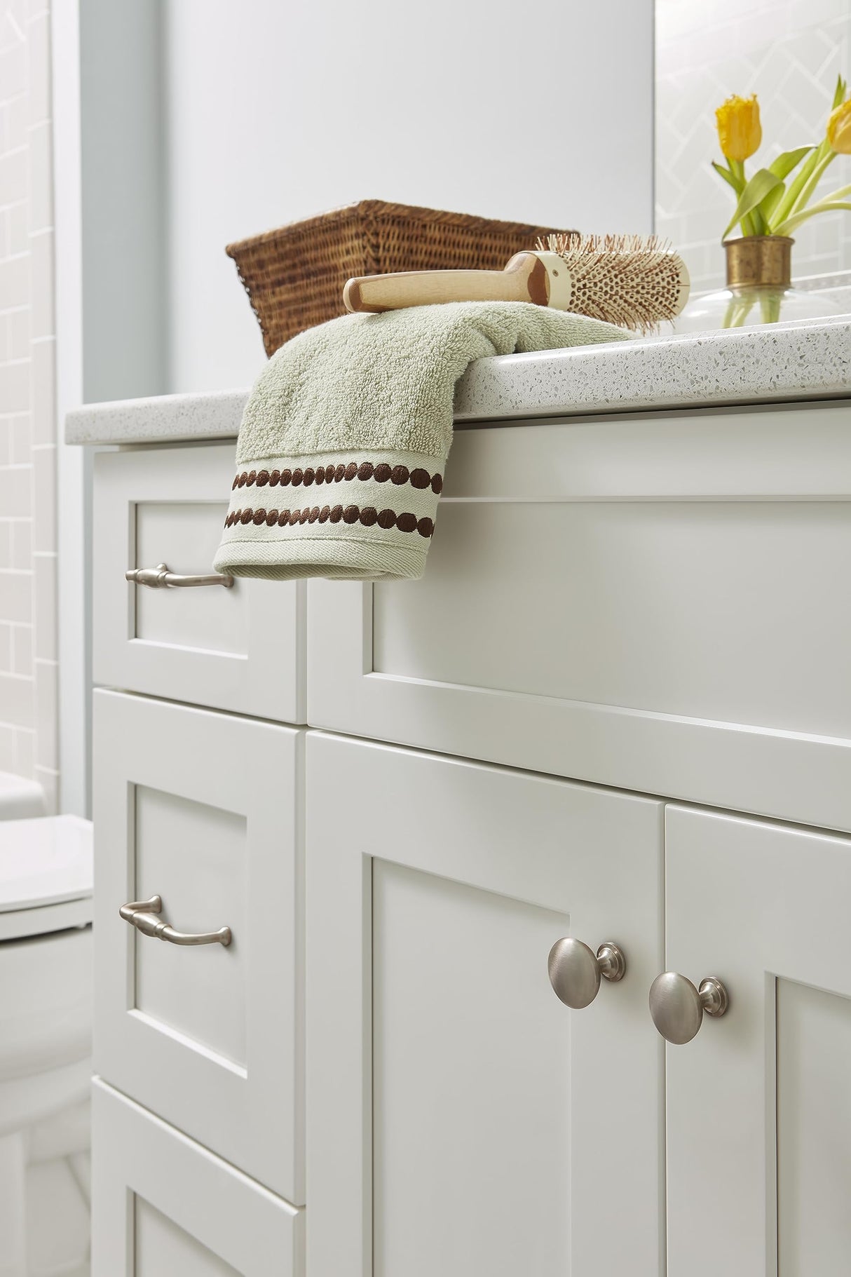 Amerock Cabinet Pull Satin Nickel 3-3/4 inch (96 mm) Center to Center Granby 1 Pack Drawer Pull Drawer Handle Cabinet Hardware