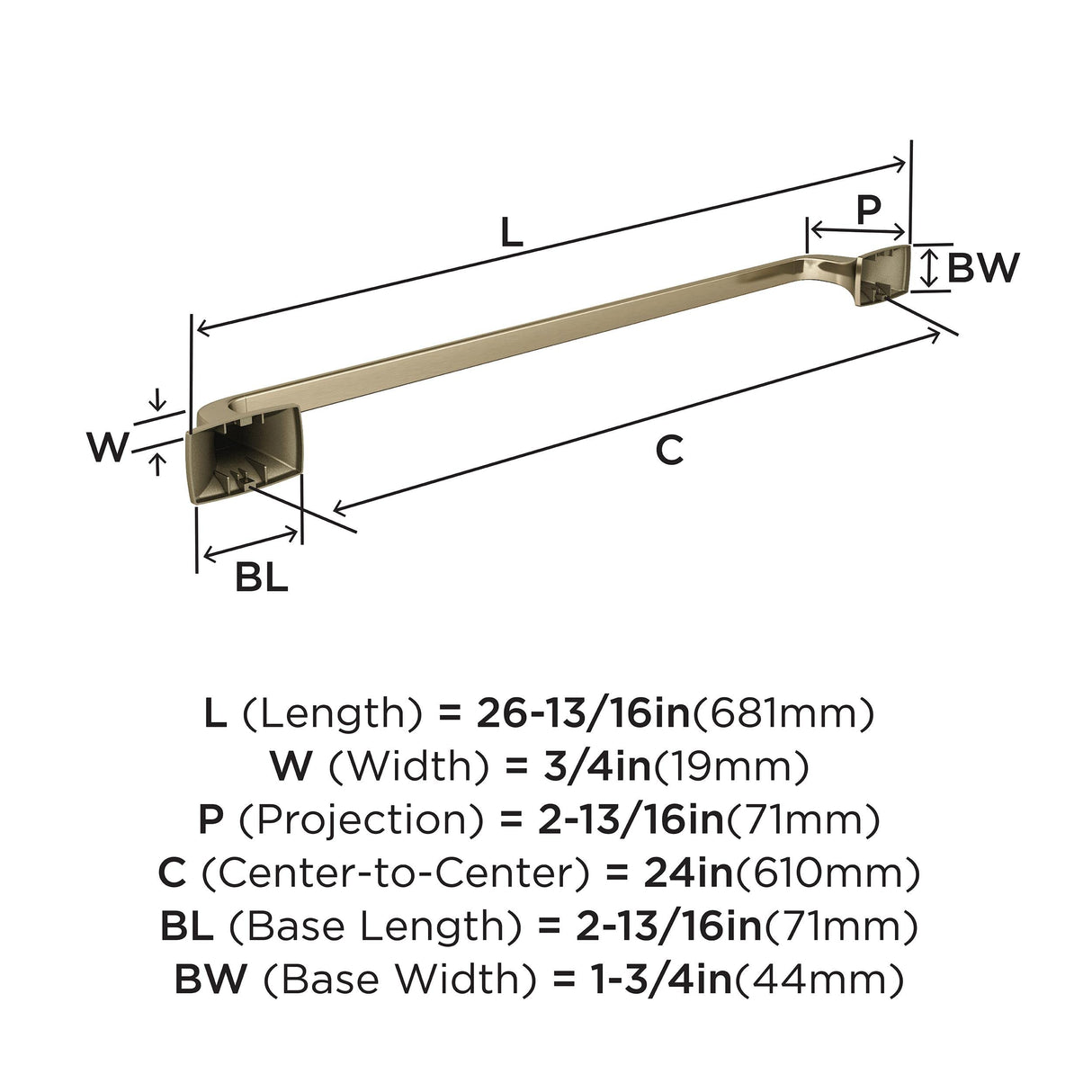 Amerock BH36014BBZ Golden Champagne Towel Bar 24 in (610 mm) Towel Rack Highland Ridge Bathroom Towel Holder Bathroom Hardware Bath Accessories