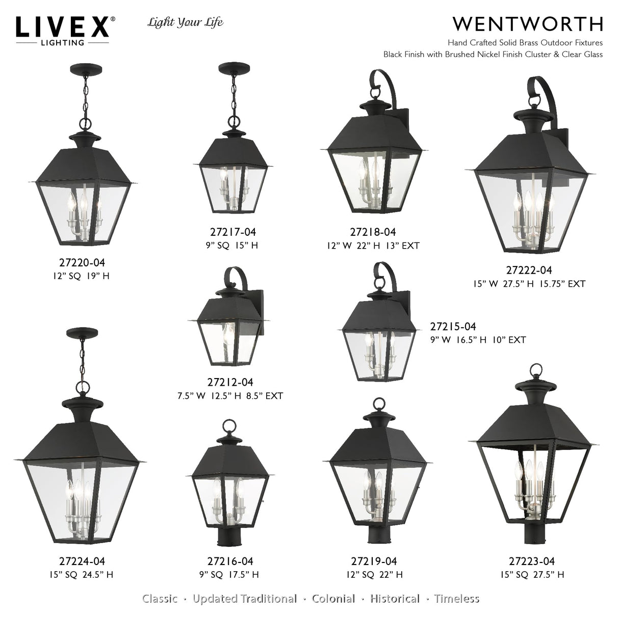 Livex Lighting 27218-04 Wentworth Collection 3 Light Outdoor Wall Lantern, Black