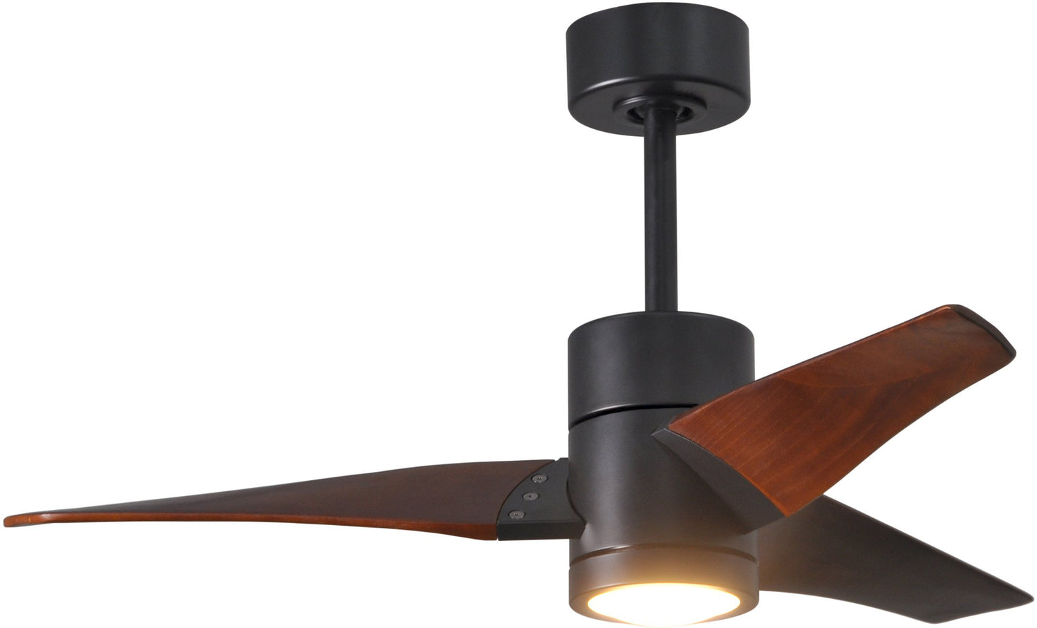 Matthews Fan SJ-BK-WN-42 Super Janet three-blade ceiling fan in Matte Black finish with 42” solid walnut tone blades and dimmable LED light kit