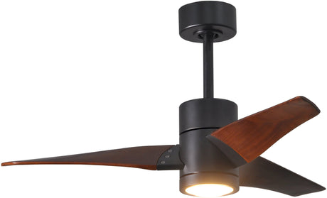 Matthews Fan SJ-BK-WN-42 Super Janet three-blade ceiling fan in Matte Black finish with 42” solid walnut tone blades and dimmable LED light kit 