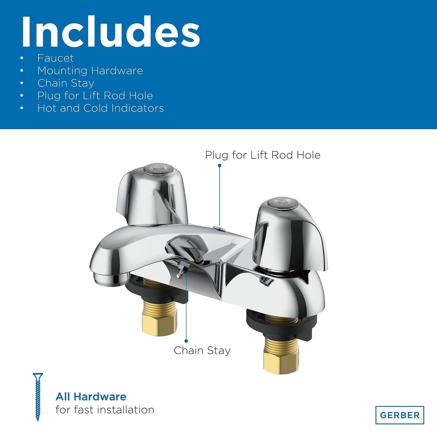 Gerber G0043411 Chrome Classics Two Metal Handle Centerset Lavatory Faucet W...