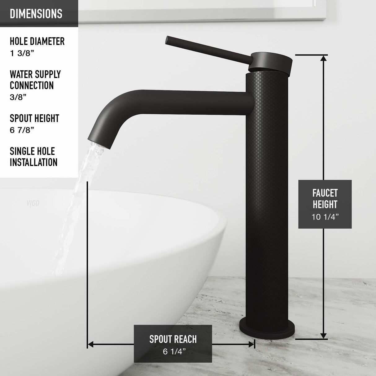 VIGO 2.0" W x 10.25" H x 2.0" D Lexington One-Handle Bathroom Faucet in Matte Black - VG03028MB