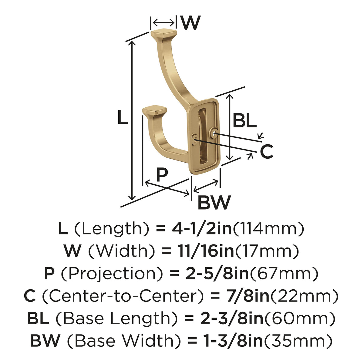 Amerock H37007CZ Alder Double Prong Decorative Wall Hook Champagne Bronze Hook for Coats, Hats, Backpacks, Bags Hooks for Bathroom, Bedroom, Closet, Entryway, Laundry Room, Office