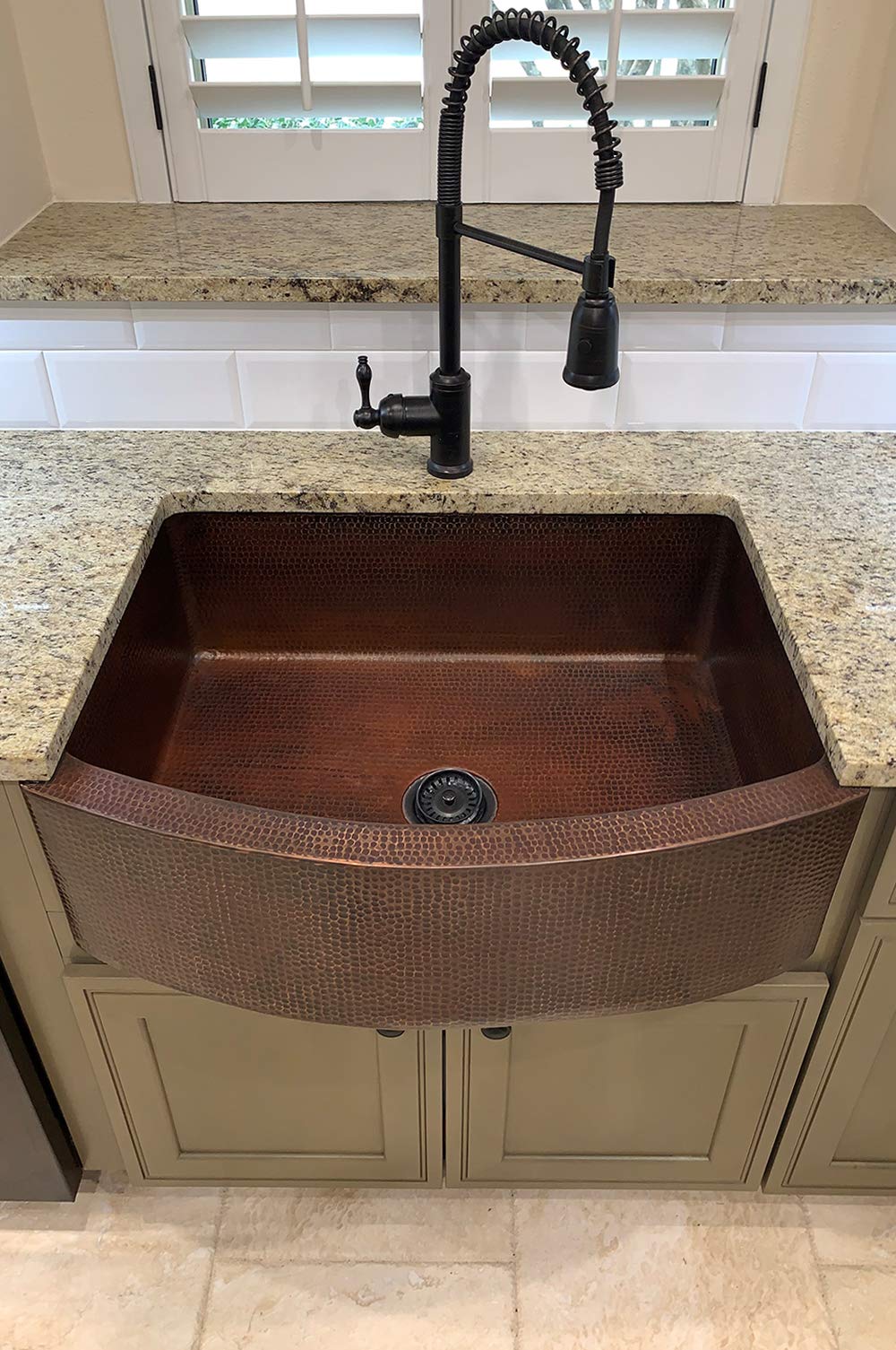 Premier Copper Products KASRDB30249 30-Inch Hammered Copper Kitchen Rounded Apron Single Basin Sink