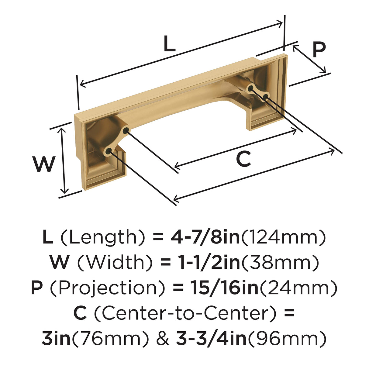 Amerock Cabinet Cup Pull Champagne Bronze 3 inch & 3-3/4 inch (76mm & 96 mm) Center-to-Center Appoint 1 Pack Drawer Pull Cabinet Handle Cabinet Hardware
