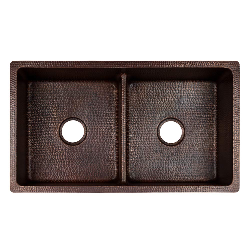 Premier Copper K50DB33199-SD5 33-Inch Kitchen 50/50 Double Basin Sink with Short 5-Inch Divider, Oil Rubbed Bronze Finish…