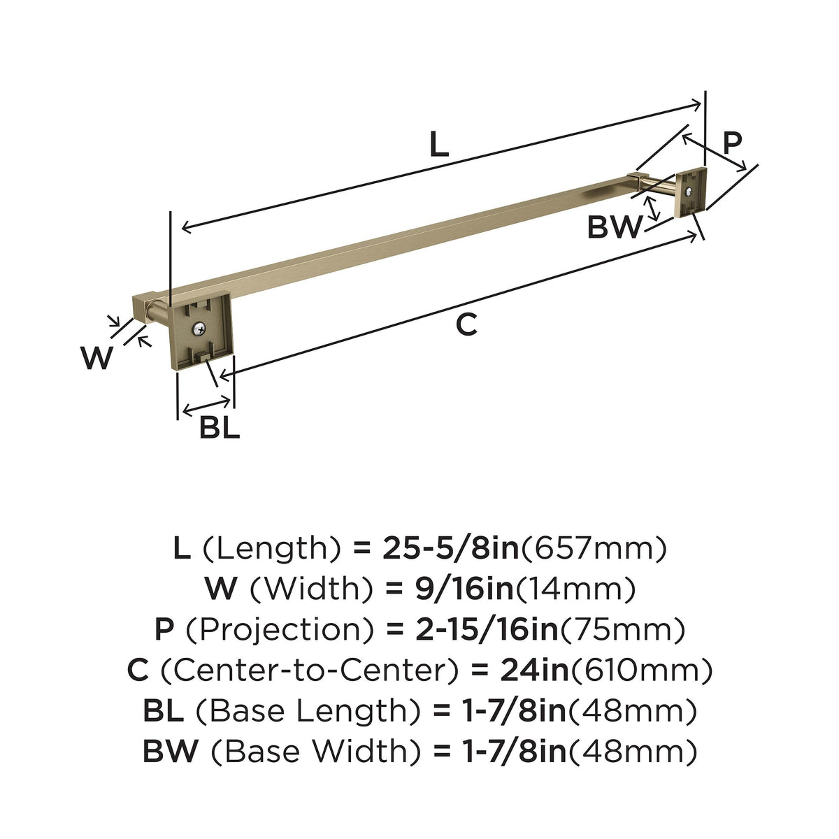 Amerock BH36074BBZ Golden Champagne Towel Bar 24 in (610 mm) Towel Rack Appoint Bathroom Towel Holder Bathroom Hardware Bath Accessories