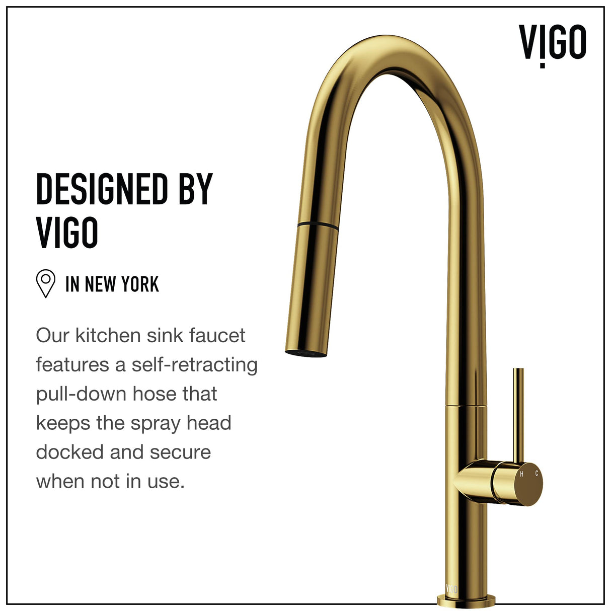VIGO Greenwich Matte Gold Kitchen Faucet with Pull-Down Sprayer | Solid Brass Faucet for Kitchen Sink with 1.8 GPM Spout | Single-Handle Kitchen Sink Faucet with Dual Functioning Sink Sprayer