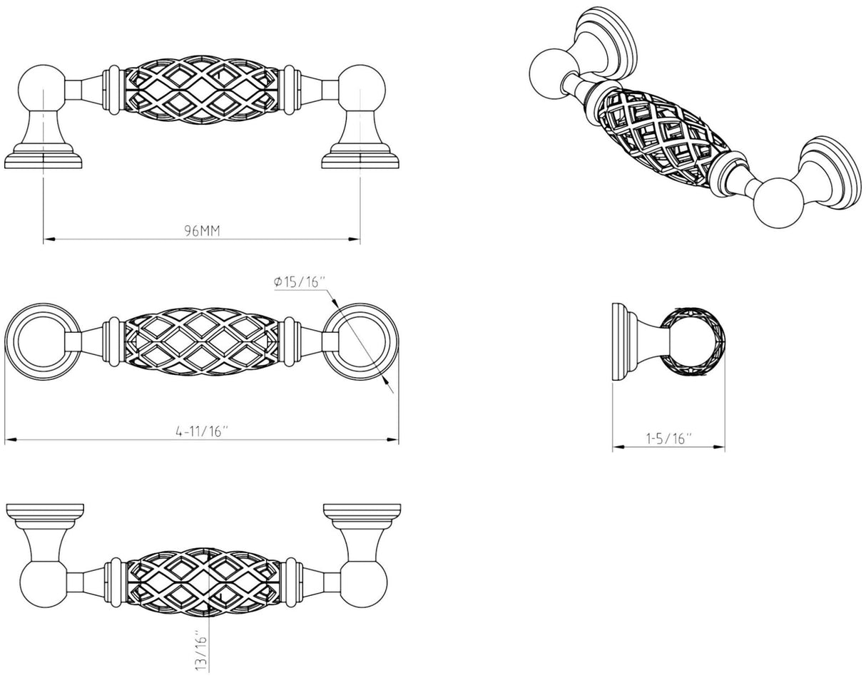 Jeffrey Alexander 749-96B-DACM 96 mm Center-to-Center Gun Metal Birdcage Tuscany Cabinet Pull
