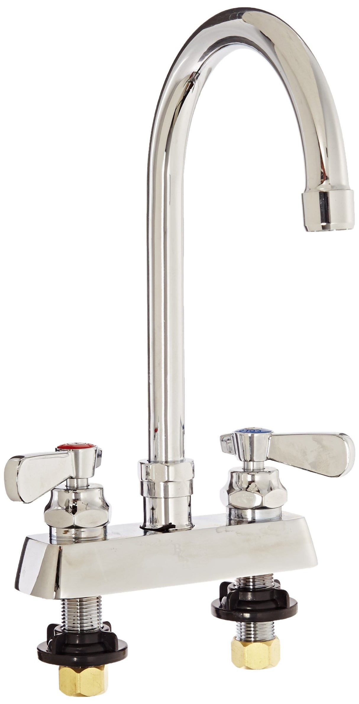 John Boos PBF-4DM-5GLF Heavy Duty Gooseneck Faucet, for ProBowl Sinks, Low-Lead, 4" On-Center, 1/4 Turn, 5" Spout, Deck Mount