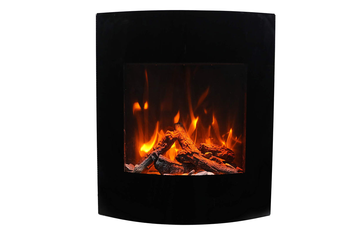 Amantii WM-BI-2428-VLR-BG Wall Mount or Built In Smart Electric, WiFi Enabled Fireplace, includes a Black Glass Surround, MultiFunction Remote Control and Multi Speed Flame Motor, and 7 Piece Oak Log Set and Sable Glass