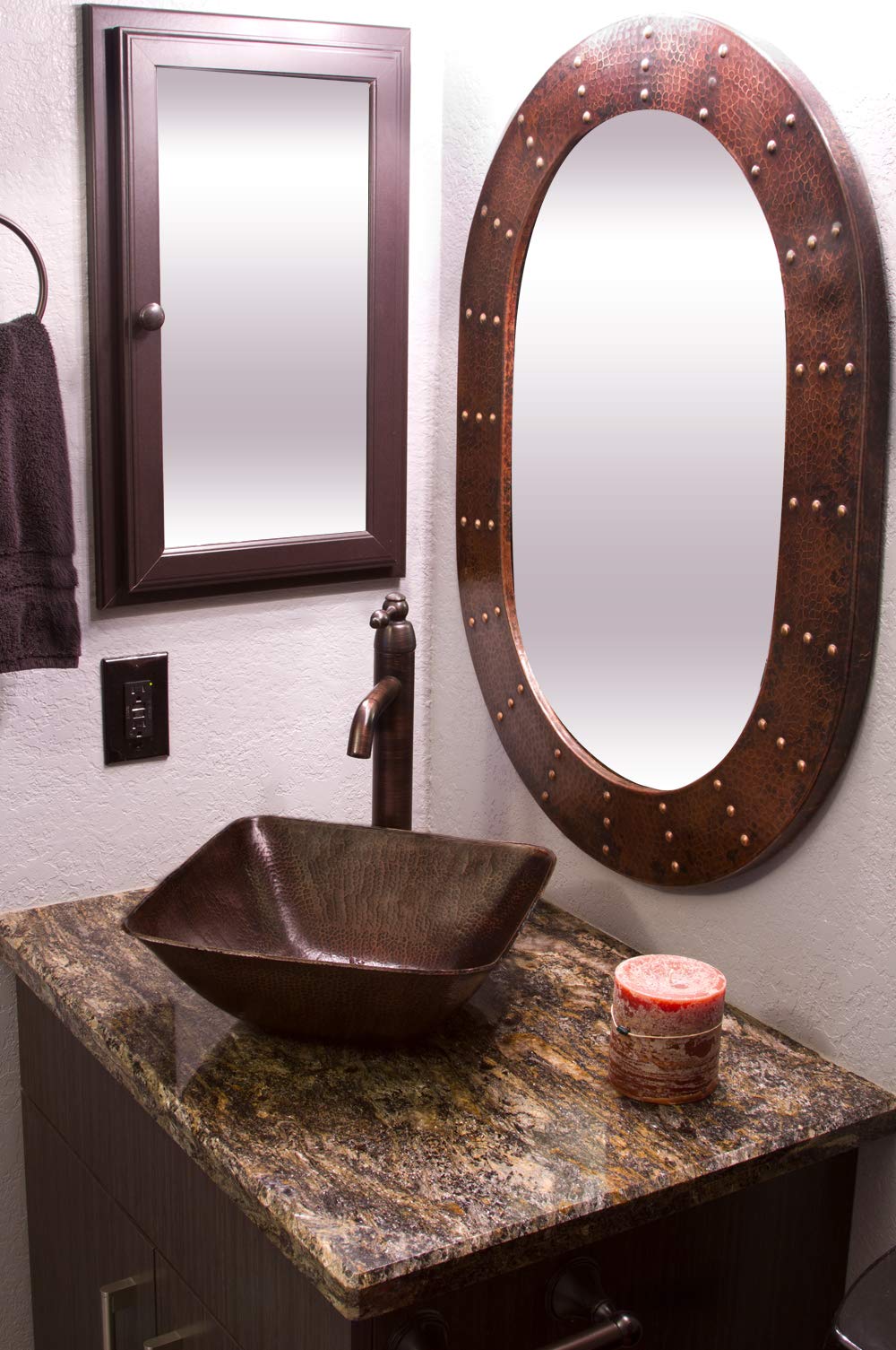Premier Copper Products MFO3526-RI 35-Inch Hand Hammered Oval Copper Mirror with Hand Forged Rivets