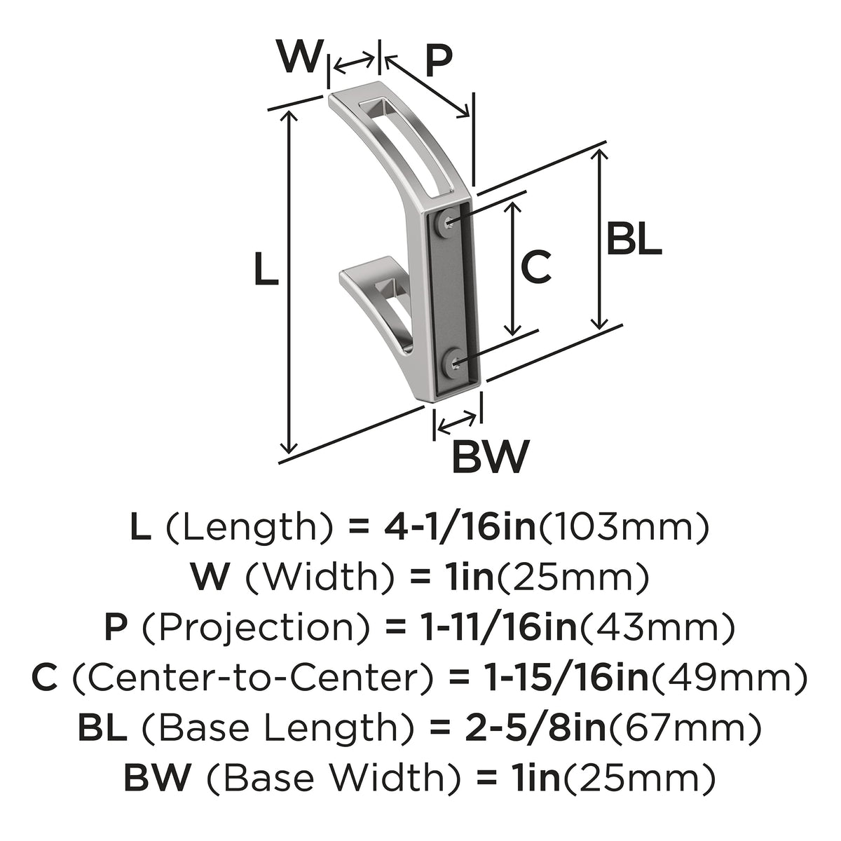 Amerock H3701026 Avid Double Prong Decorative Wall Hook Polished Chrome Hook for Coats, Hats, Backpacks, Bags Hooks for Bathroom, Bedroom, Closet, Entryway, Laundry Room, Office