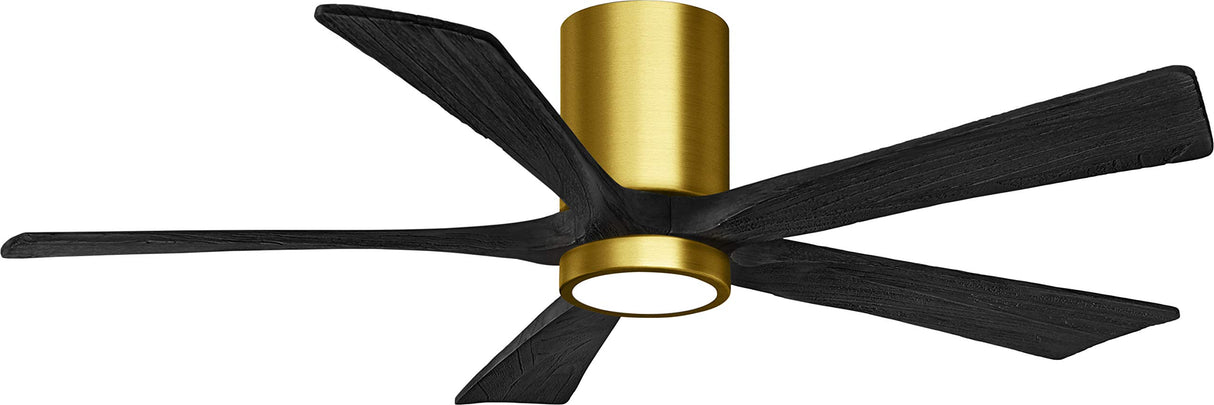 Matthews Fan IR5HLK-BRBR-BK-52 IR5HLK five-blade flush mount paddle fan in Brushed Brass finish with 52” solid barn wood tone blades and integrated LED light kit.