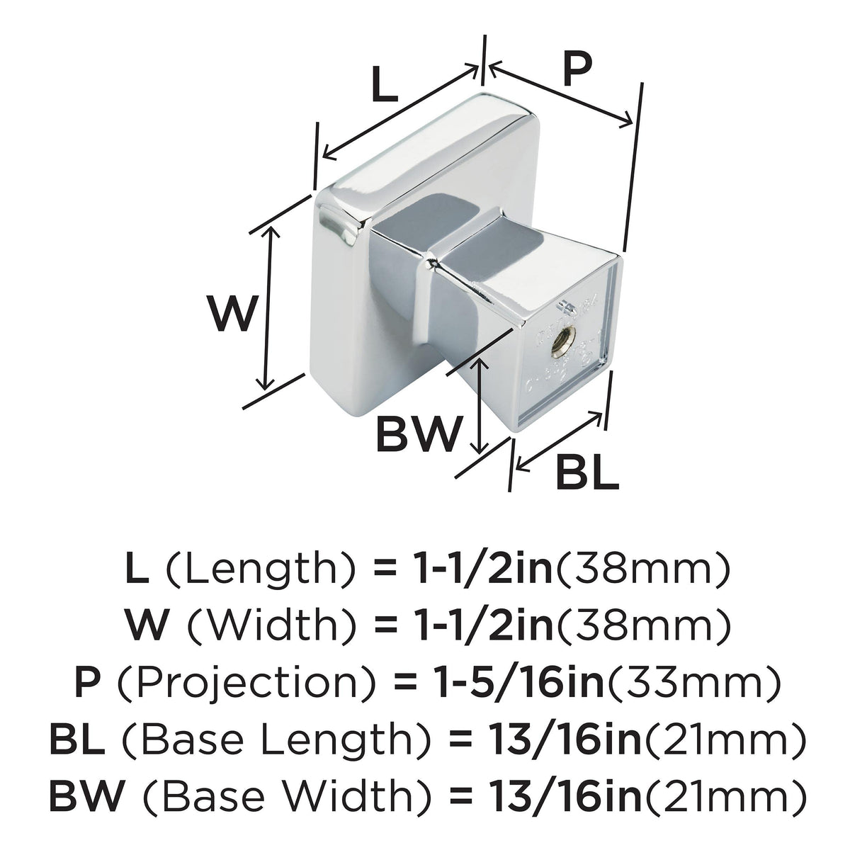Amerock Cabinet Knob Polished Chrome 1-1/2 inch (38 mm) Length Blackrock 1 Pack Drawer Knob Cabinet Hardware