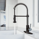 VIGO VG02001STMBK1 19" H Edison Single-Handle with Pull-Down Sprayer Kitchen Faucet with Deck Plate in Stainless Steel/Matte Black
