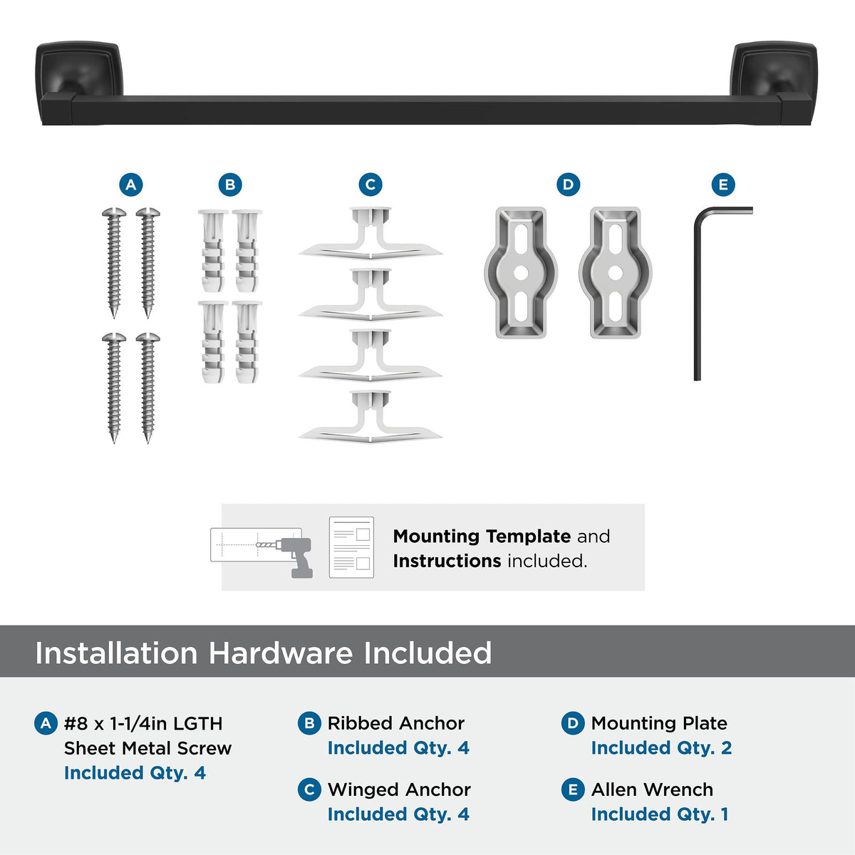 Amerock BH36093MB Matte Black Towel Bar 18 in (457 mm) Towel Rack Stature Bathroom Towel Holder Bathroom Hardware Bath Accessories