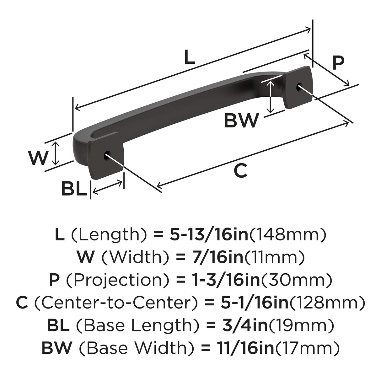 Amerock BP36895ORB Oil-Rubbed Bronze Cabinet Pull 5-1/16 inch (128mm) Center-to-Center Cabinet Hardware Surpass Furniture Hardware Drawer Pull