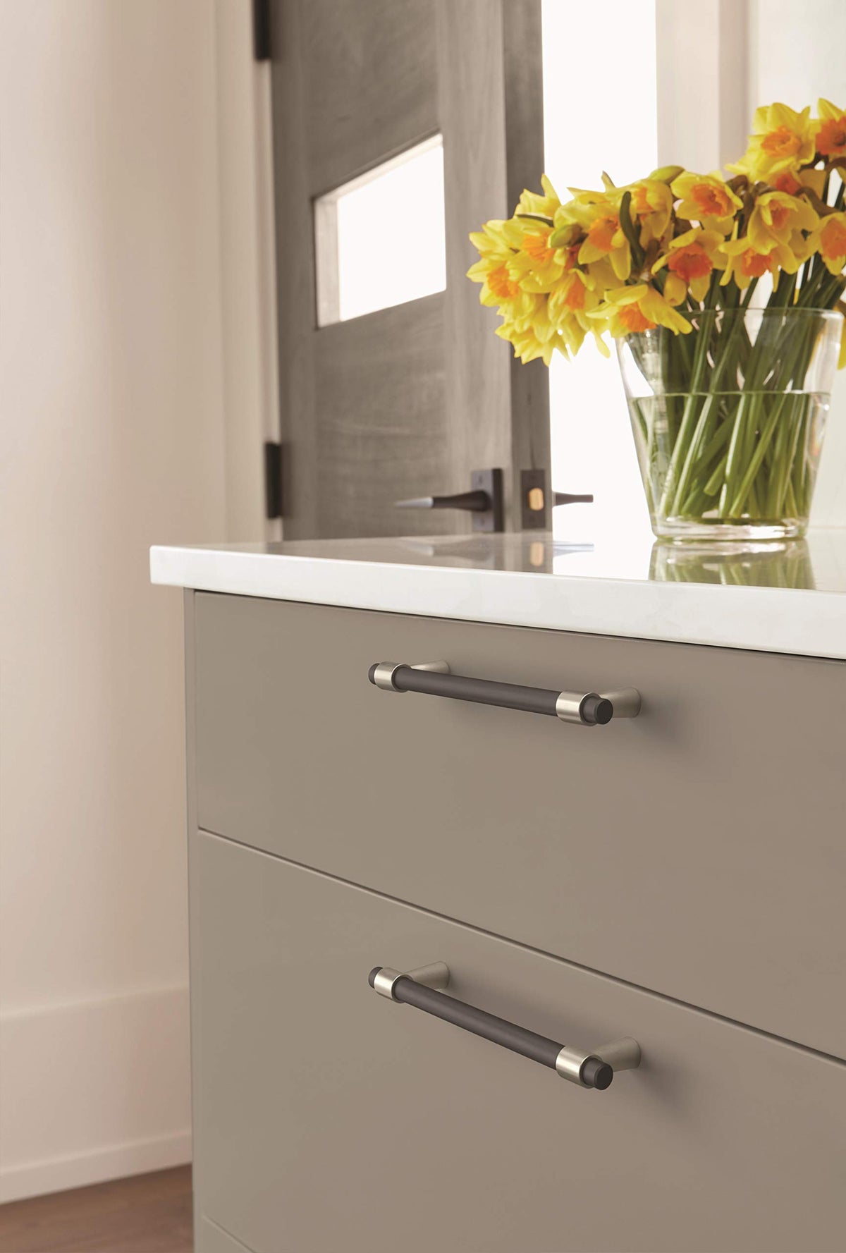 Amerock Cabinet Pull Matte Black/Satin Nickel 5-1/16 inch (128 mm) Center-to-Center Mergence 1 Pack Drawer Pull Cabinet Handle Cabinet Hardware