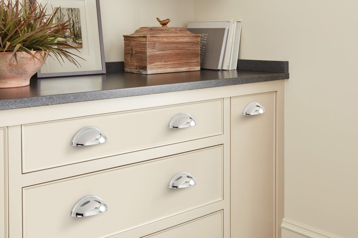 Amerock Cabinet Cup Pull Polished Chrome 3 inch (76 mm) Center-to-Center Ravino 1 Pack Drawer Pull Drawer Handle Cabinet Hardware