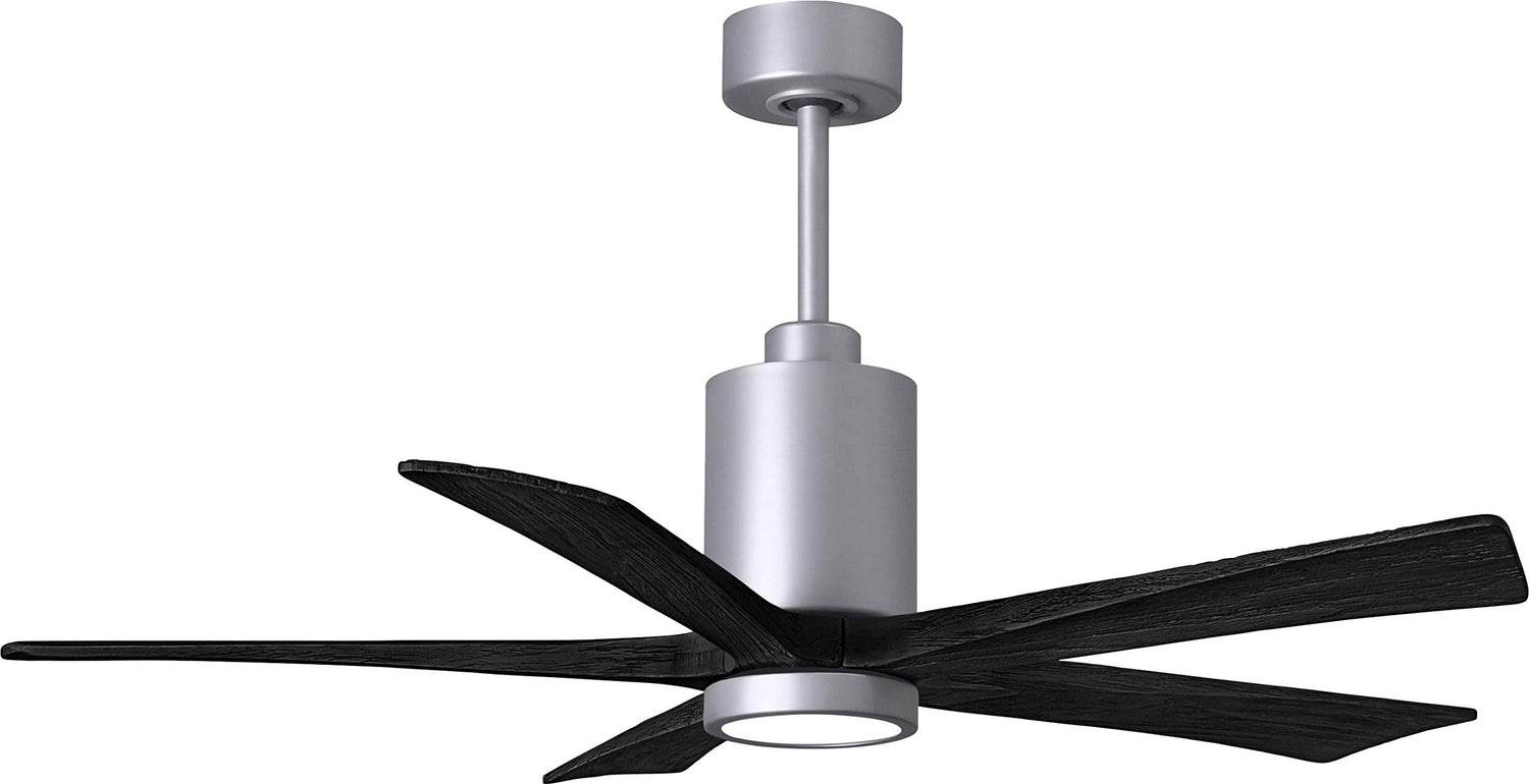 Matthews Fan PA5-BN-BK-52 Patricia-5 five-blade ceiling fan in Brushed Nickel finish with 52” solid matte black wood blades and dimmable LED light kit