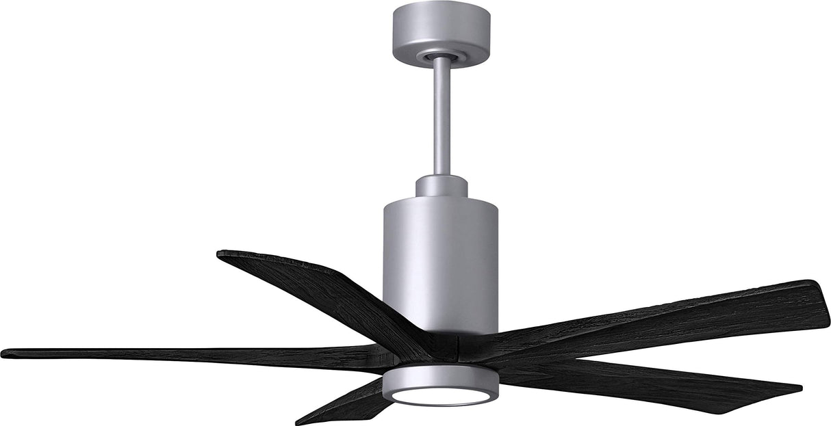 Matthews Fan PA5-BN-BK-52 Patricia-5 five-blade ceiling fan in Brushed Nickel finish with 52” solid matte black wood blades and dimmable LED light kit 