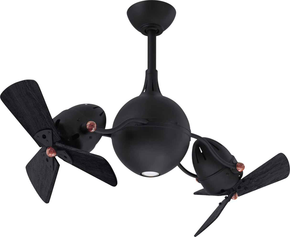 Matthews Fan AQ-BK-WDBK Acqua 360° rotational 3-speed ceiling fan in matte black finish with solid matte black wood blades and light kit.