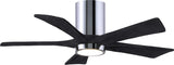 Matthews Fan IR5HLK-CR-BK-42 IR5HLK five-blade flush mount paddle fan in Polished Chrome finish with 42” solid matte black wood blades and integrated LED light kit.