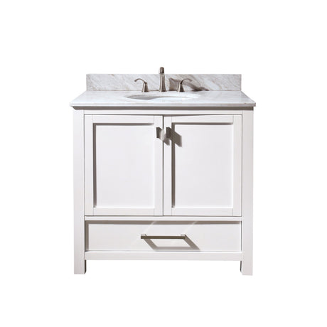 Avanity Modero 37 in. Vanity in White finish with Carrara White Marble Top