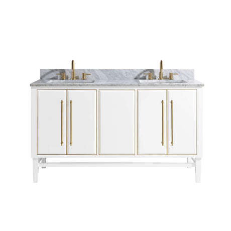 Avanity Mason 61 in. Vanity Combo in White with Gold Trim and Carrara White Marble Top