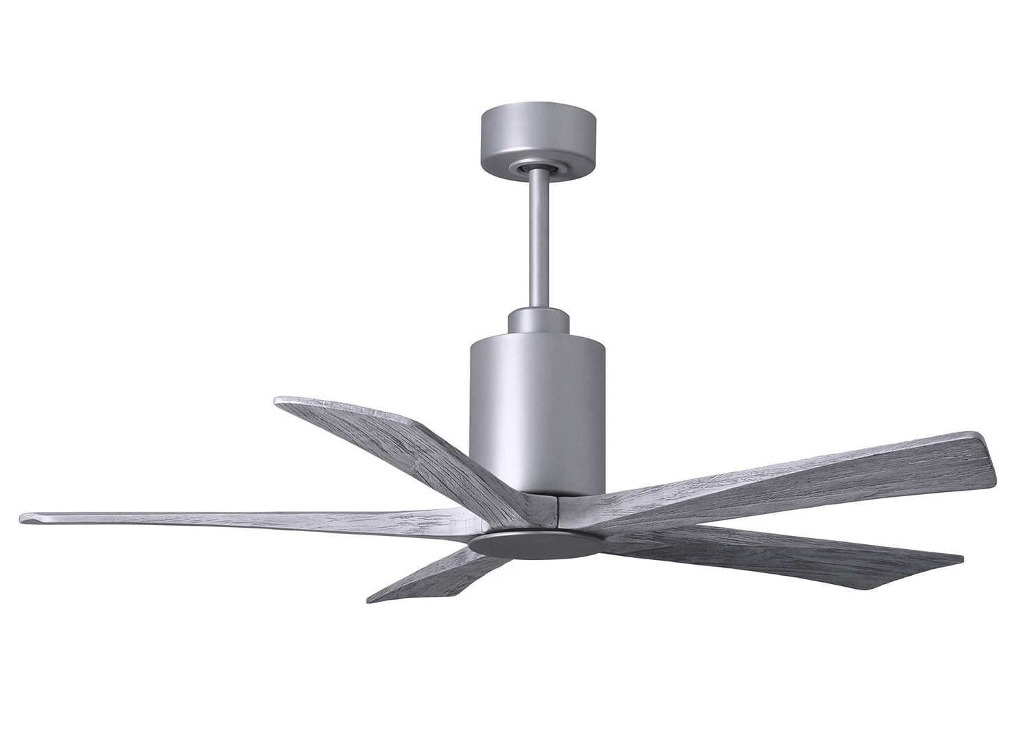 Matthews Fan PA5-BN-BW-52 Patricia-5 five-blade ceiling fan in Brushed Nickel finish with 52” solid barn wood tone blades and dimmable LED light kit