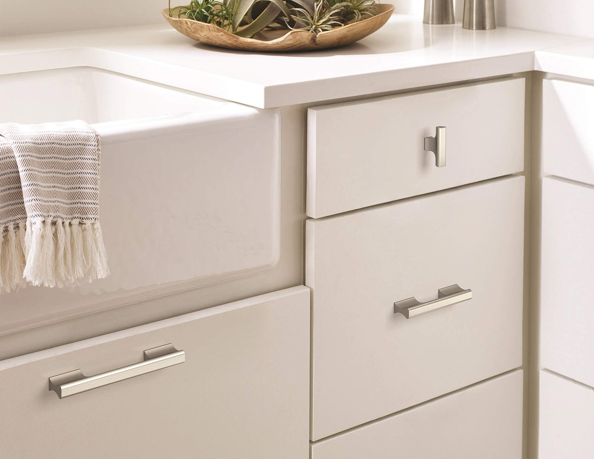 Amerock Cabinet Pull Satin Nickel 5-1/16 inch (128 mm) Center-to-Center Status 1 Pack Drawer Pull Cabinet Handle Cabinet Hardware